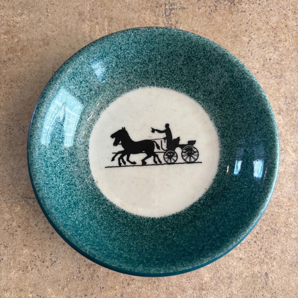 Vintage Shenango China Trinket/Butter/Relish Dish Green Horse Carriage Plate USA